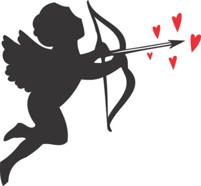 Cupid with red hearts